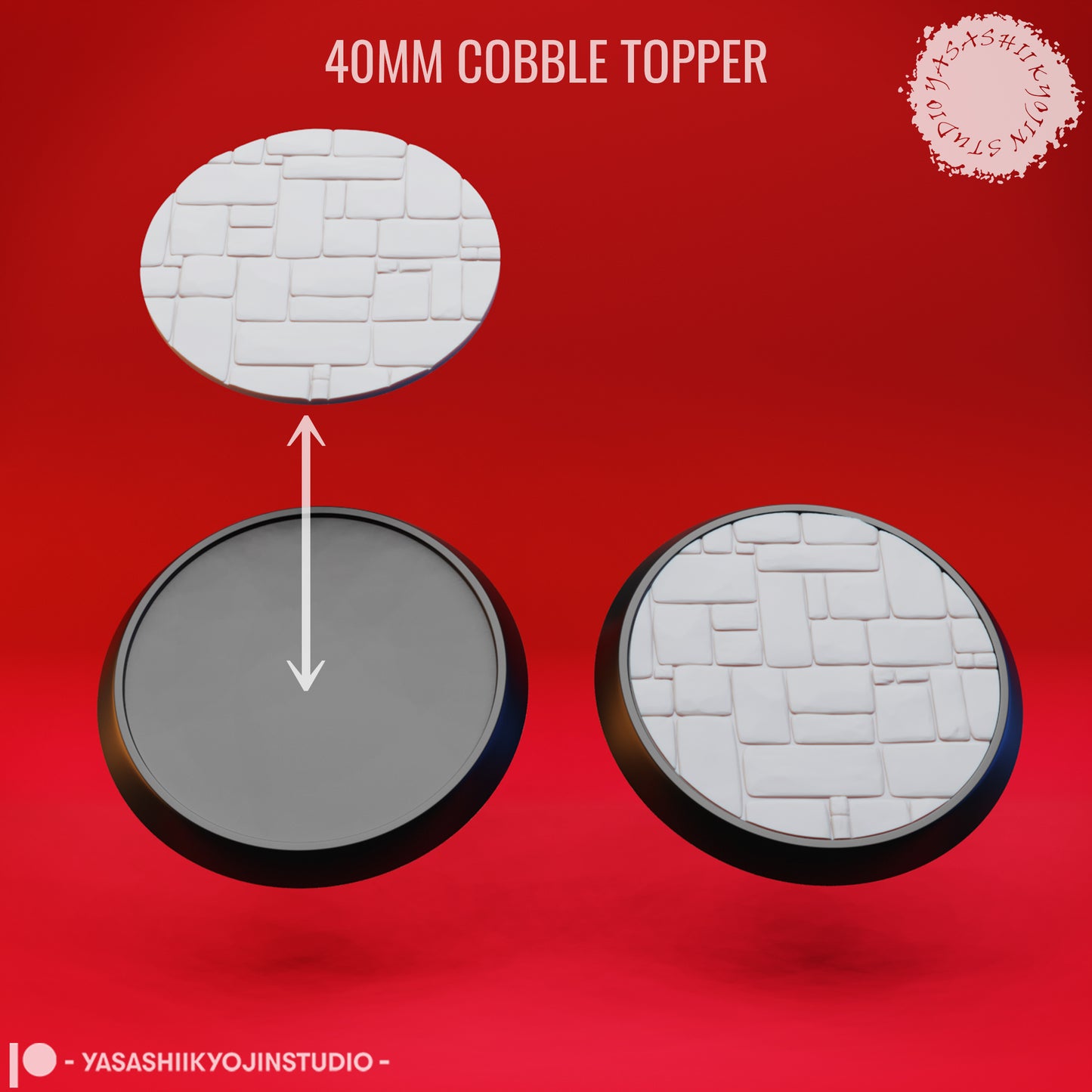 Basing Topper - Cobble - 40mm - 3D Printed Minis for Tabletop Gaming, Dungeons and Dragons, Pathfinder, Kings of War and other RPG's