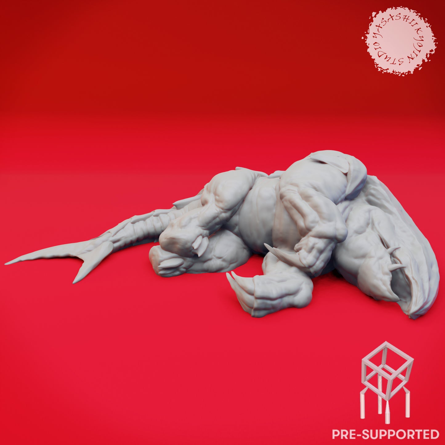 Bulette - Defeated - Tabletop Miniature (Pre-Supported STL)
