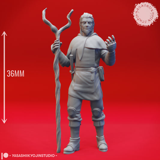 Druid - Lvl 1 - Male - 3D Printed Mini for Tabletop Gaming, Dungeons and Dragons, Pathfinder, Kings of War and other RPG's
