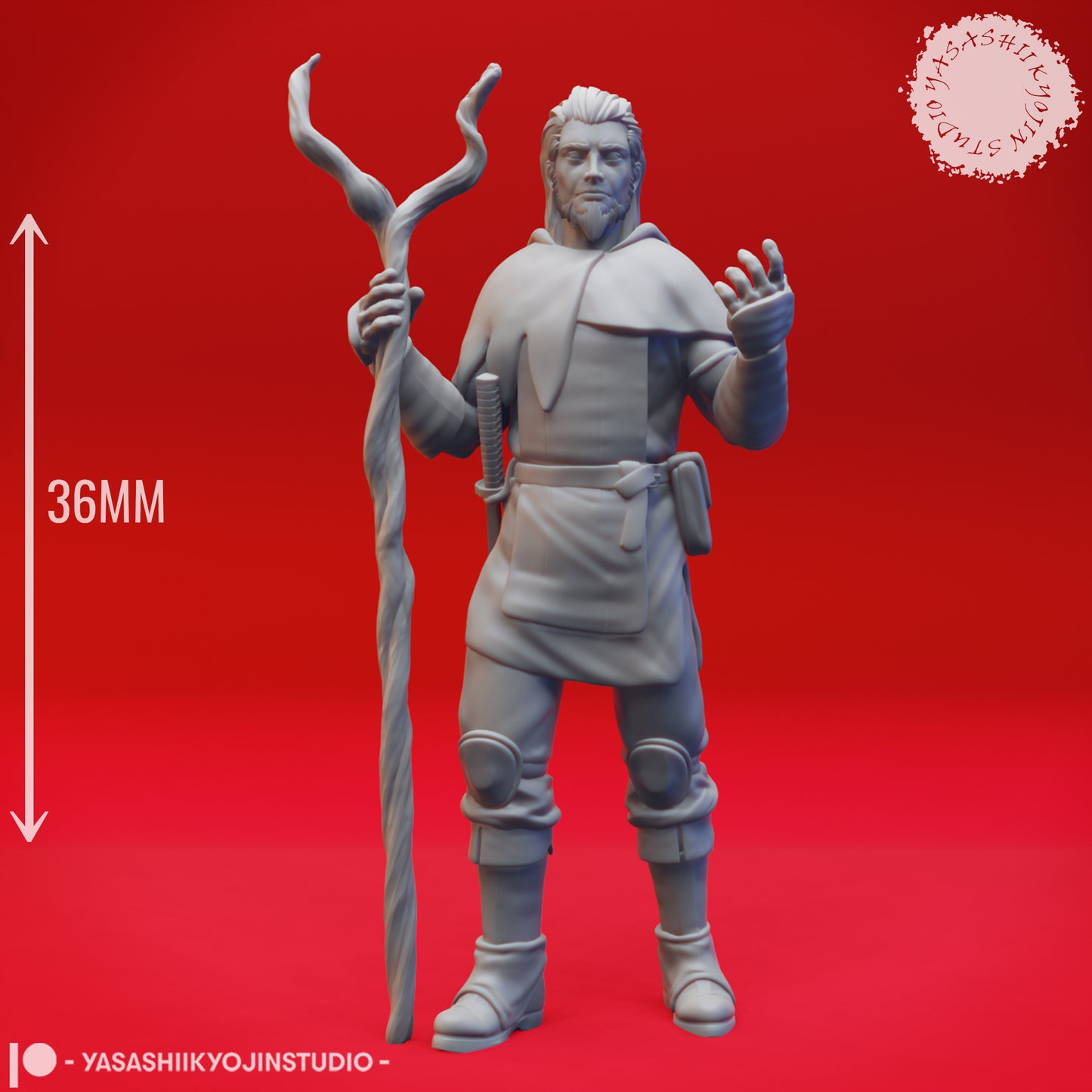 Druid - Human Male - Lvl 1 - Tabletop Miniatures (Pre-Supported)