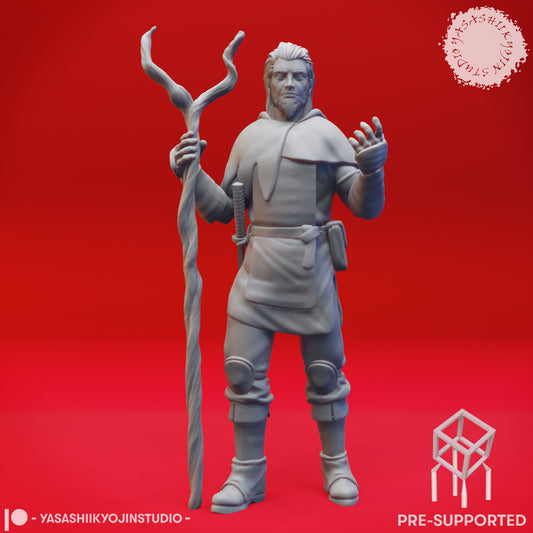 Druid - Human Male - Lvl 1 - Tabletop Miniatures (Pre-Supported)