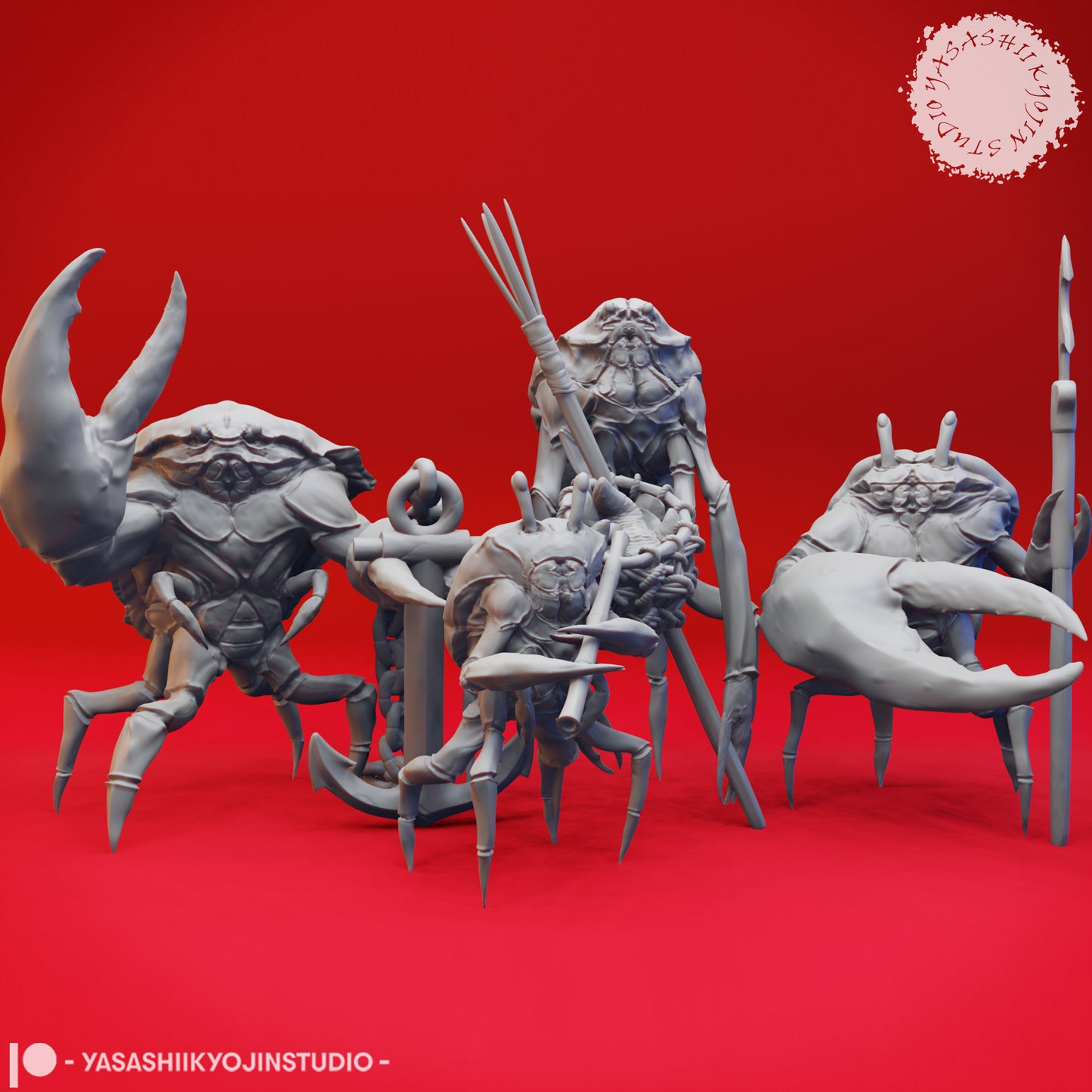 Cast of Crabfolk - Bundle - 3D Printed Minis for Tabletop Gaming, Dungeons and Dragons, Pathfinder, Kings of War and other RPG's