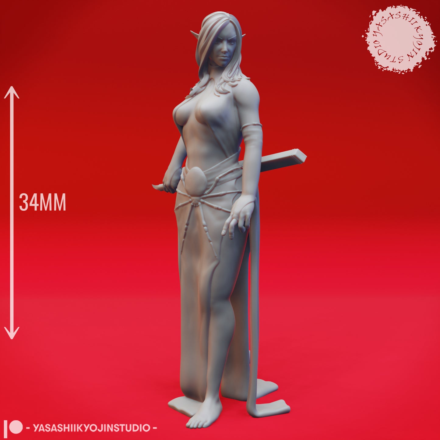 Drow - Priestess - 3D Printed Mini for Tabletop Gaming, Dungeons and Dragons, Pathfinder, Kings of War and other RPG's