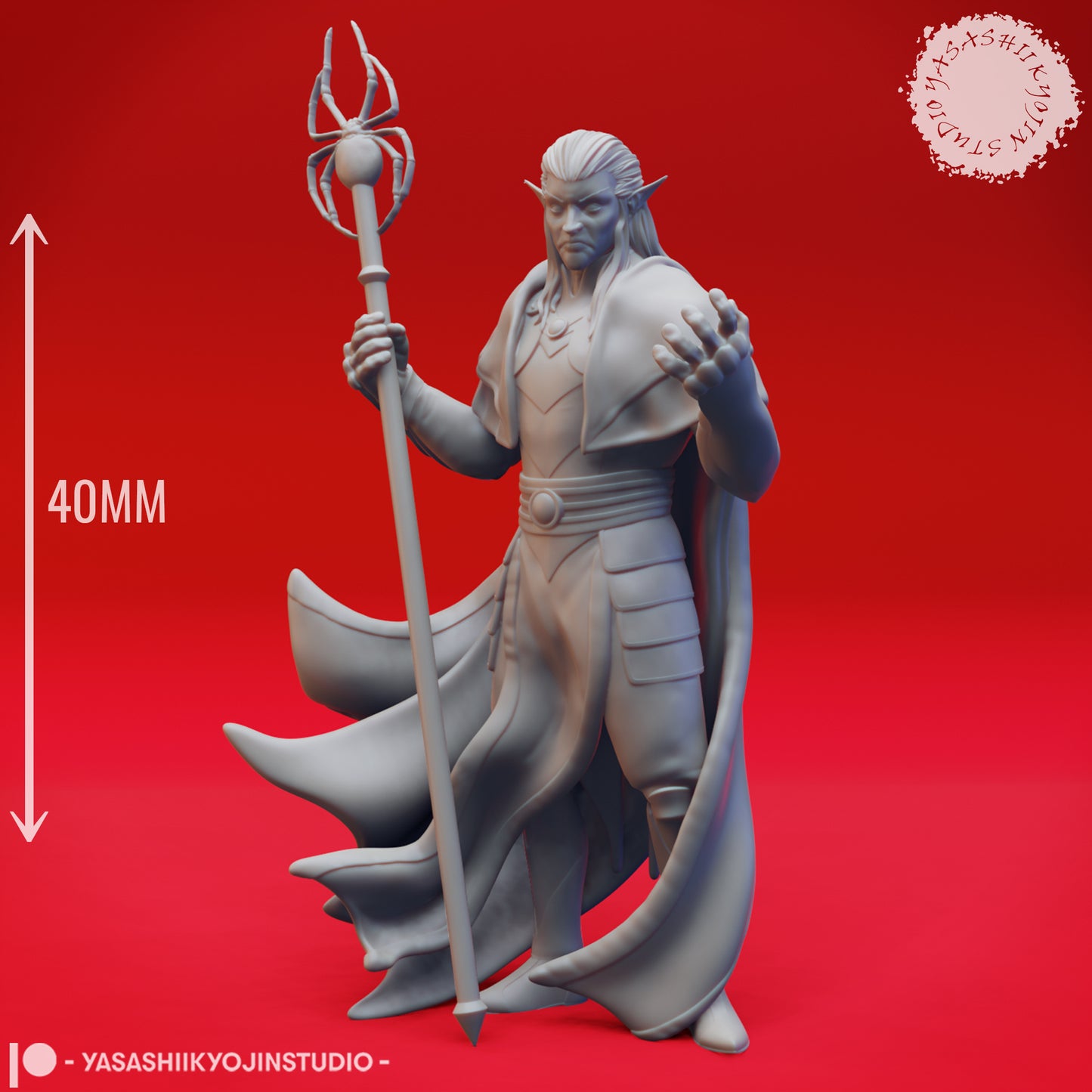 Drow - Mage - 3D Printed Mini for Tabletop Gaming, Dungeons and Dragons, Pathfinder, Kings of War and other RPG's