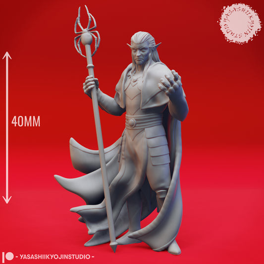 Drow - Mage - 3D Printed Mini for Tabletop Gaming, Dungeons and Dragons, Pathfinder, Kings of War and other RPG's