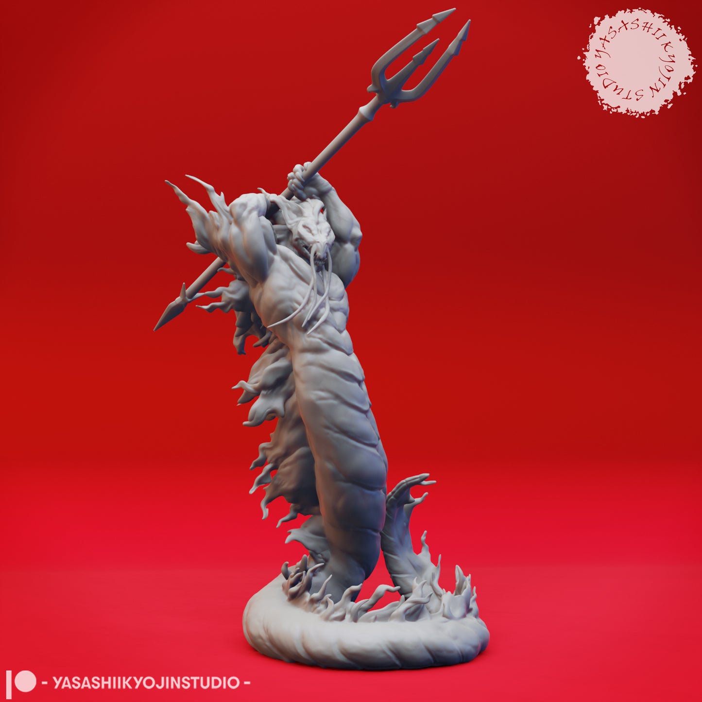 Flame Salamander - Trident - 3D Printed Mini for Tabletop Gaming, Dungeons and Dragons, Pathfinder, Kings of War and other RPG's