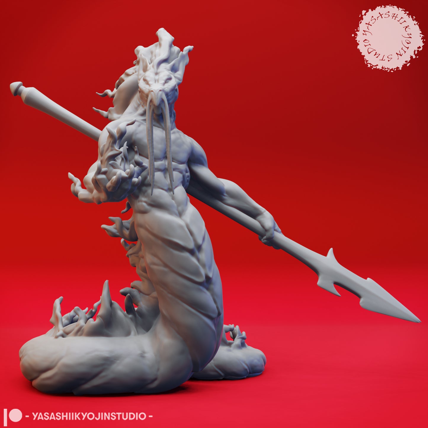 Flame Salamander - Spear - 3D Printed Mini for Tabletop Gaming, Dungeons and Dragons, Pathfinder, Kings of War and other RPG's