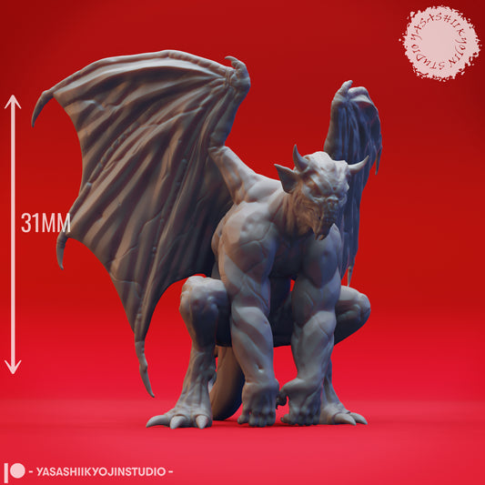 Gargoyle - Perched - Inactive - 3D Printed Mini for Tabletop Gaming, Dungeons and Dragons, Pathfinder, Kings of War and other RPG's