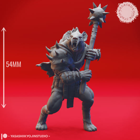 Gnoll - Warchief - 3D Printed Mini for Tabletop Gaming, Dungeons and Dragons, Pathfinder, Kings of War and other RPG's