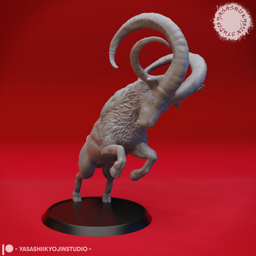 Giant Goat - Rearing - 3D Printed Mini for Tabletop Gaming, Dungeons and Dragons, Pathfinder, Kings of War and other RPG's
