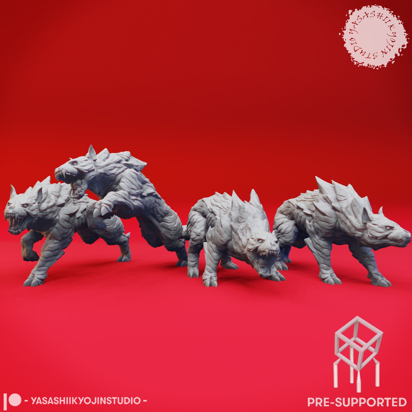 Pack of Hellhounds - Bundle - Tabletop Miniatures (Pre-Supported STL)