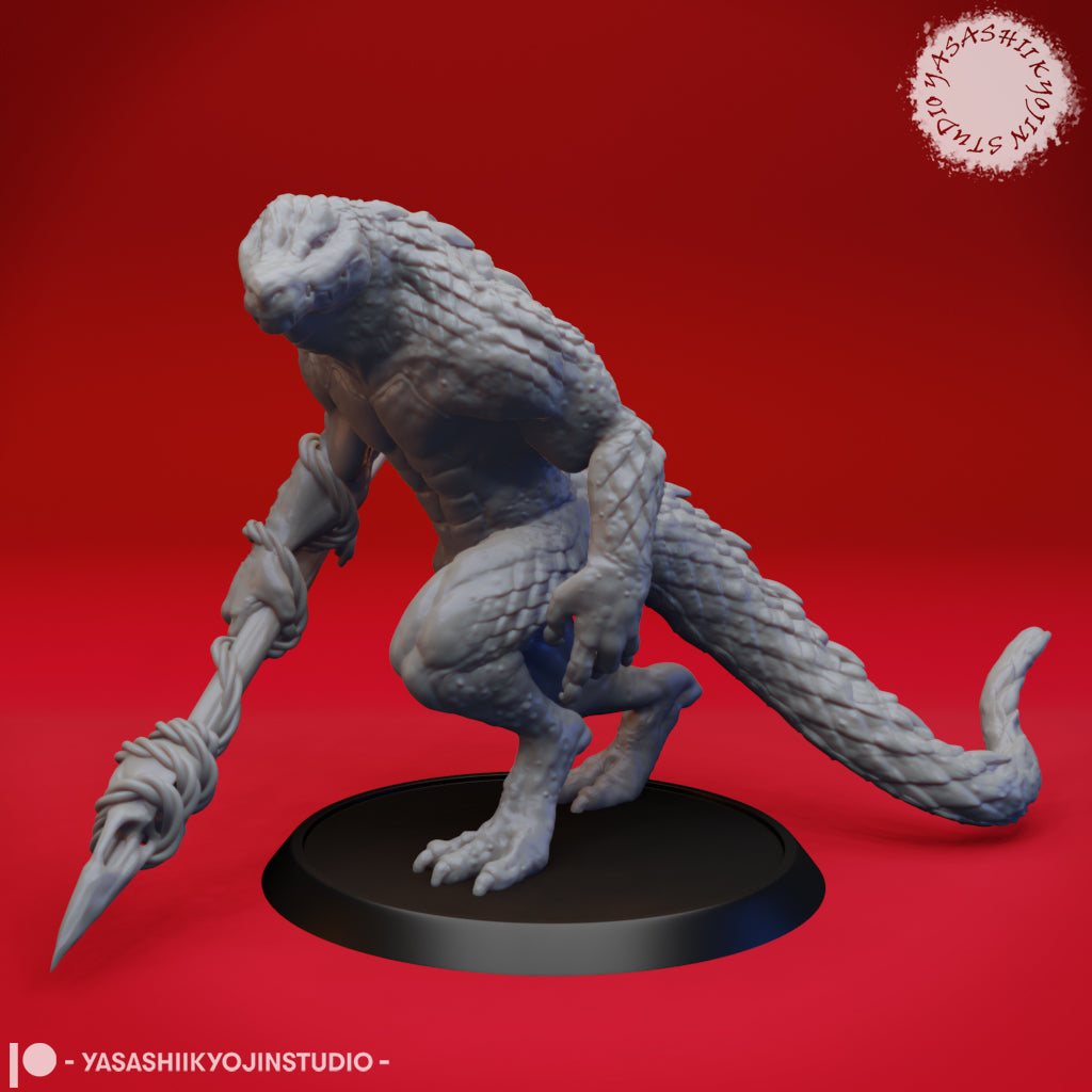 Lizardfolk - Spear - 3D Printed Mini for Tabletop Gaming, Dungeons and Dragons, Pathfinder, Kings of War and other RPG's