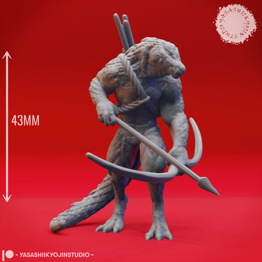 Lizardfolk - Archer - 3D Printed Mini for Tabletop Gaming, Dungeons and Dragons, Pathfinder, Kings of War and other RPG's