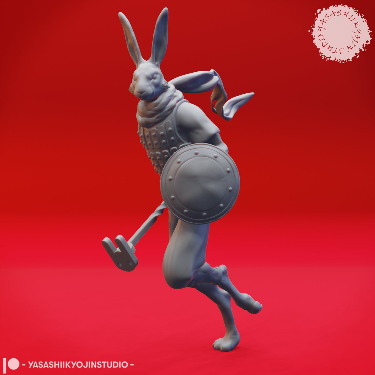 Rabbitfolk - Fighter - 3D Printed Mini for Tabletop Gaming, Dungeons and Dragons, Pathfinder, Kings of War and other RPG's