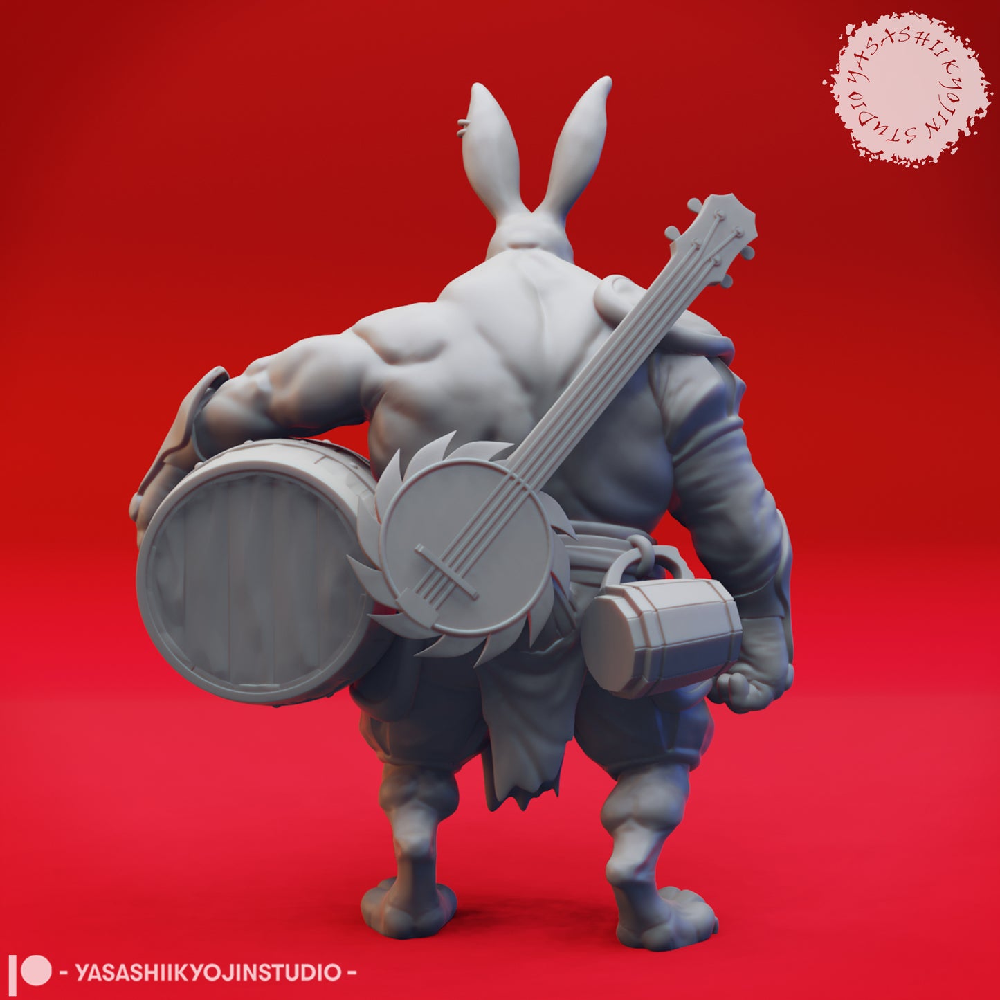 Rabbitfolk - Bardbarian - 3D Printed Mini for Tabletop Gaming, Dungeons and Dragons, Pathfinder, Kings of War and other RPG's