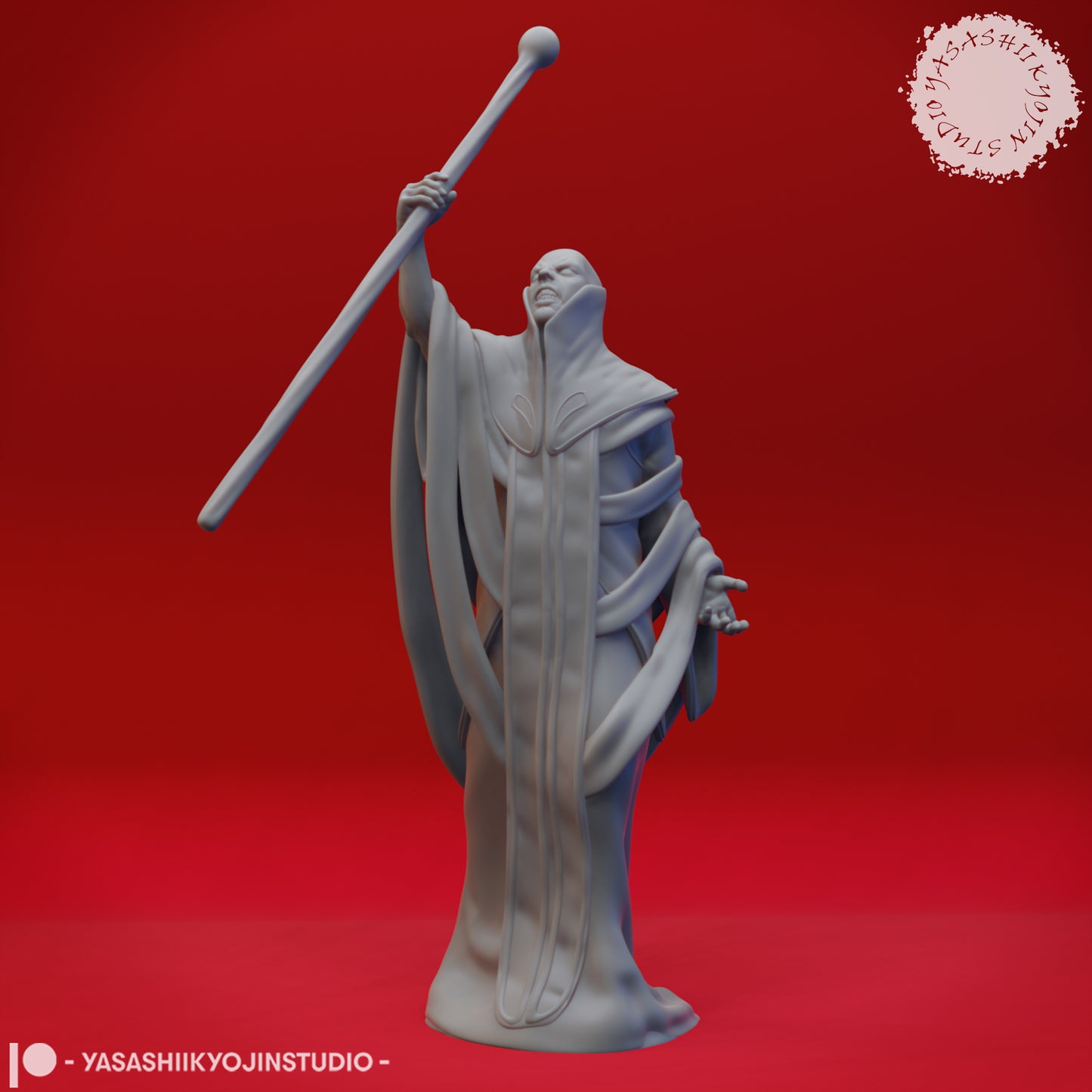 Red Wizard - Glass Staff - 3D Printed Mini for Tabletop Gaming, Dungeons and Dragons, Pathfinder, Kings of War and other RPG's