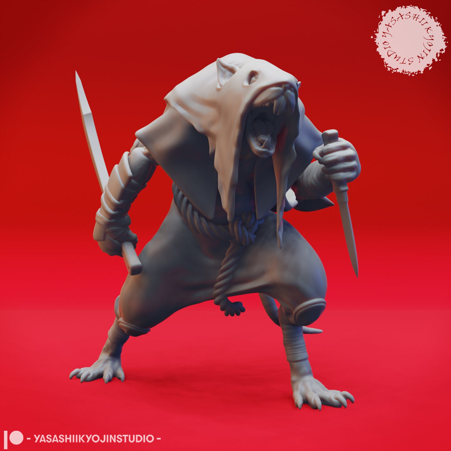 Wererat - Machete - 3D Printed Mini for Tabletop Gaming, Dungeons and Dragons, Pathfinder, Kings of War and other RPG's
