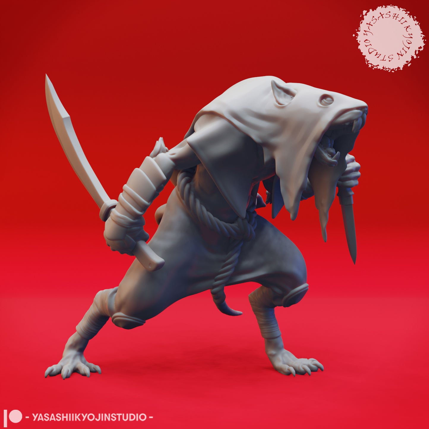 Wererat - Machete - 3D Printed Mini for Tabletop Gaming, Dungeons and Dragons, Pathfinder, Kings of War and other RPG's