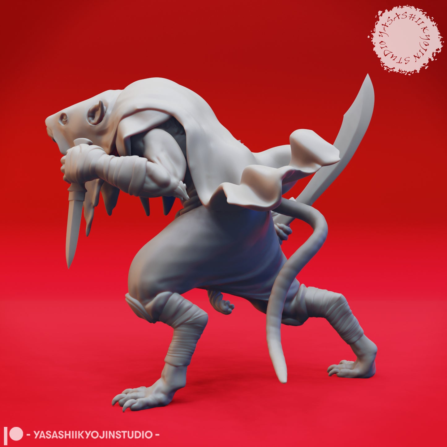 Wererat - Machete - 3D Printed Mini for Tabletop Gaming, Dungeons and Dragons, Pathfinder, Kings of War and other RPG's