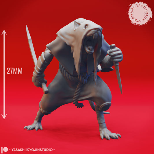 Wererat - Machete - 3D Printed Mini for Tabletop Gaming, Dungeons and Dragons, Pathfinder, Kings of War and other RPG's