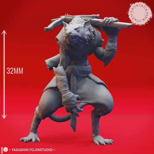 Wererat - Crossbow- 3D Printed Mini for Tabletop Gaming, Dungeons and Dragons, Pathfinder, Kings of War and other RPG's
