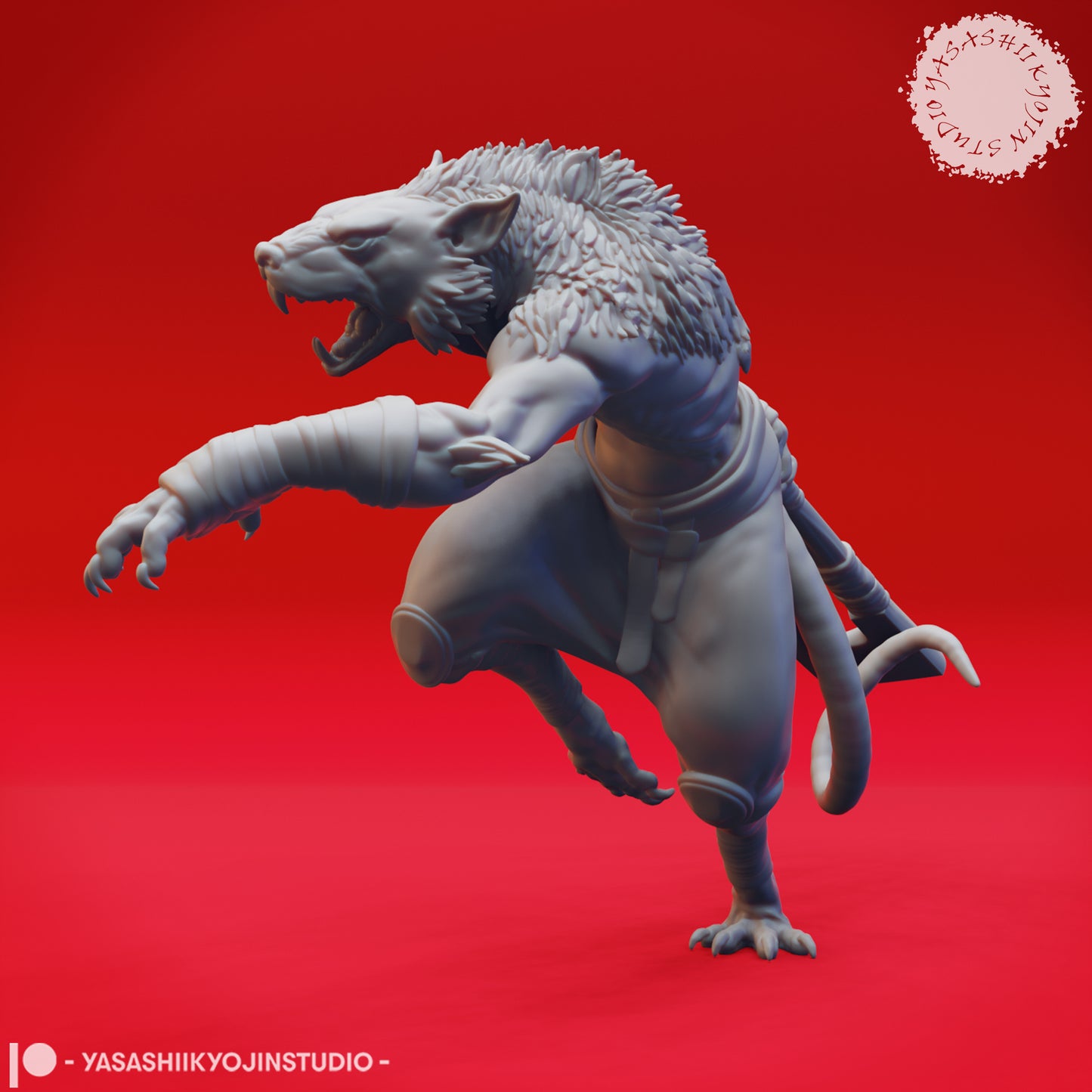 Wererat - Axe - 3D Printed Mini for Tabletop Gaming, Dungeons and Dragons, Pathfinder, Kings of War and other RPG's