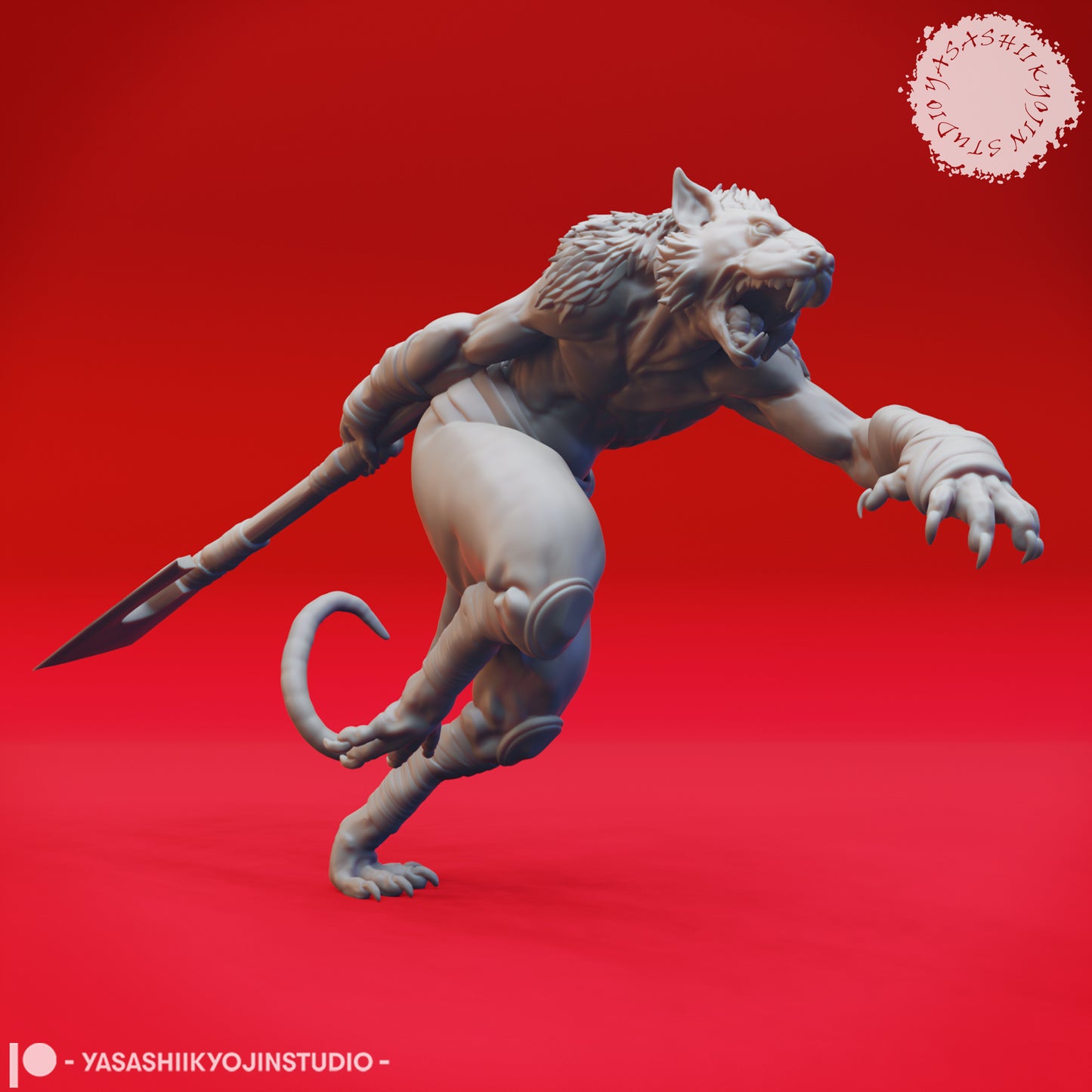 Wererat - Axe - 3D Printed Mini for Tabletop Gaming, Dungeons and Dragons, Pathfinder, Kings of War and other RPG's