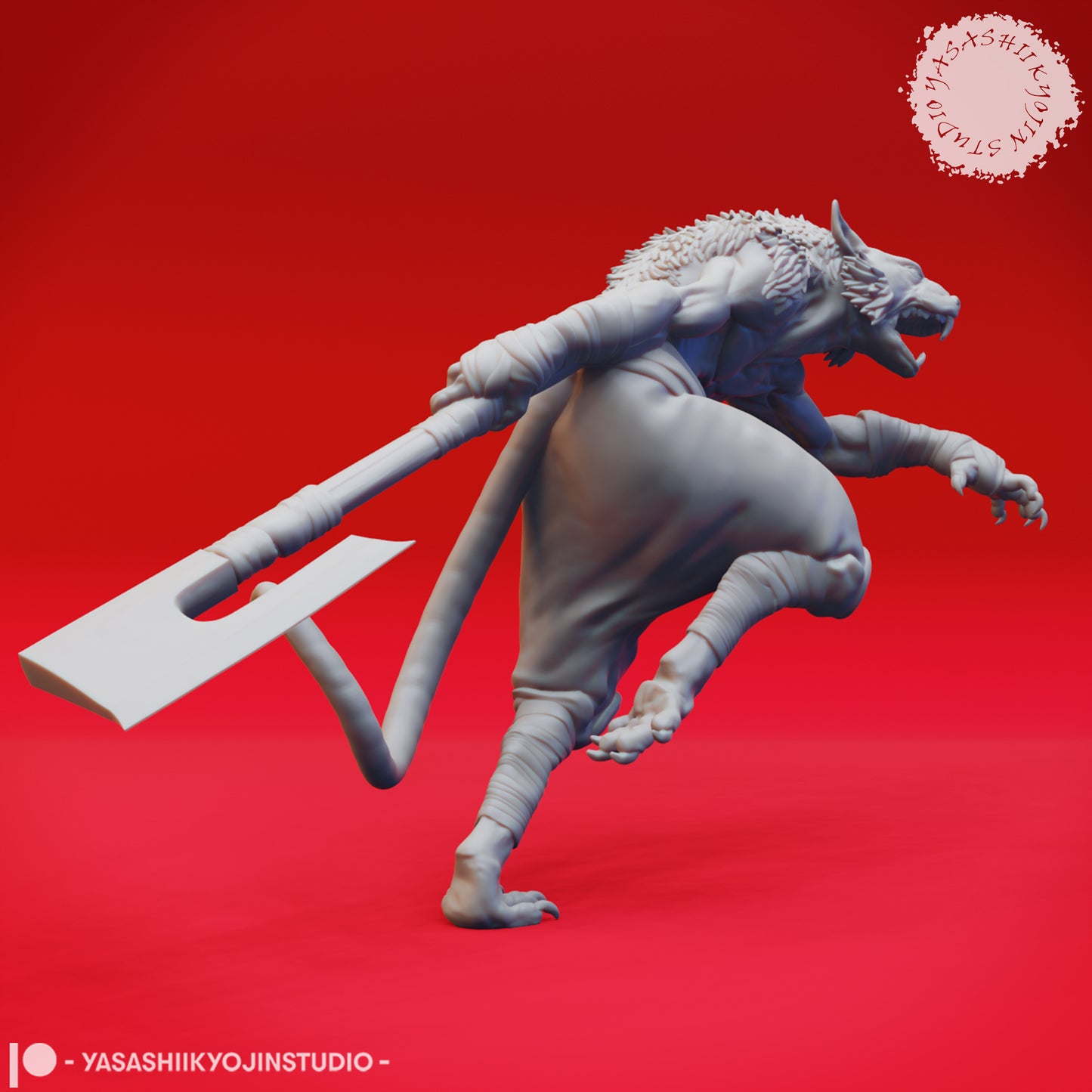 Wererat - Axe - 3D Printed Mini for Tabletop Gaming, Dungeons and Dragons, Pathfinder, Kings of War and other RPG's