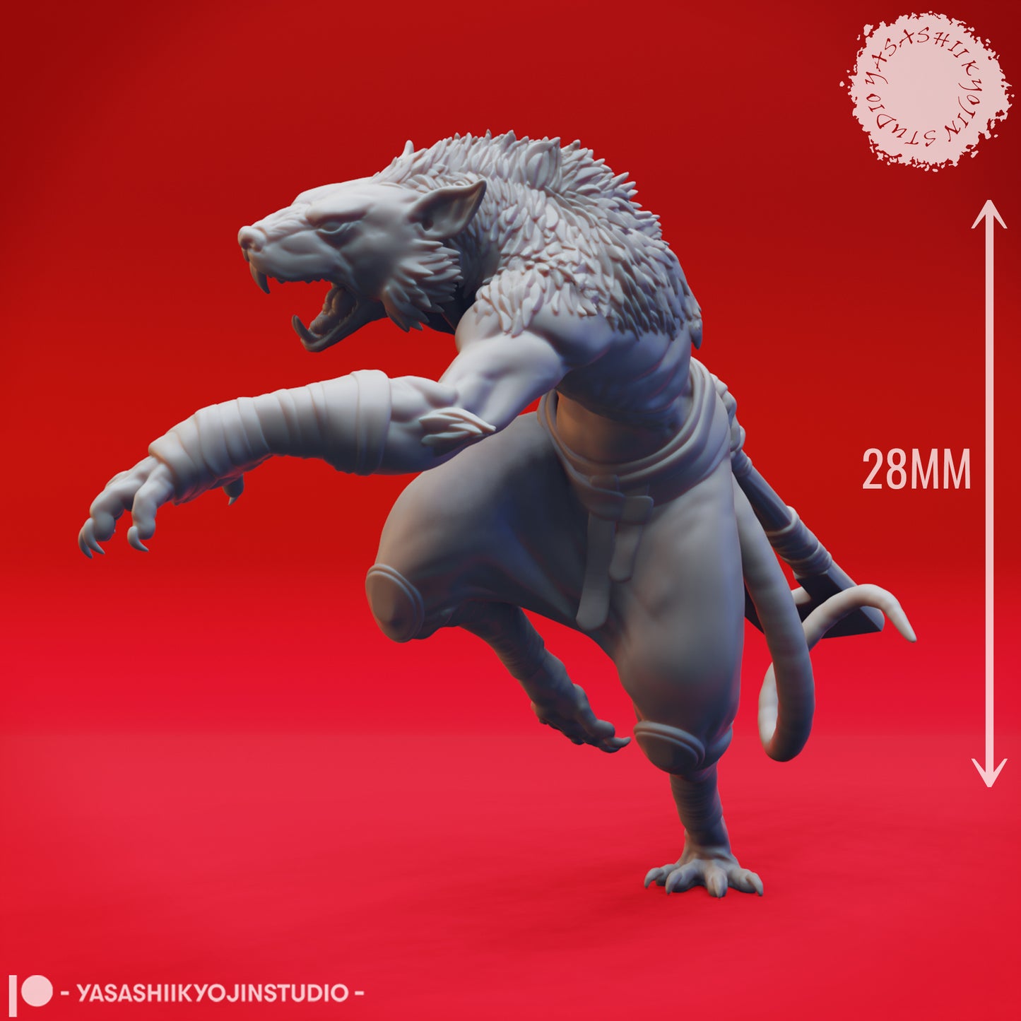 Wererat - Axe - Tabletop Miniature (Pre-Supported STL)