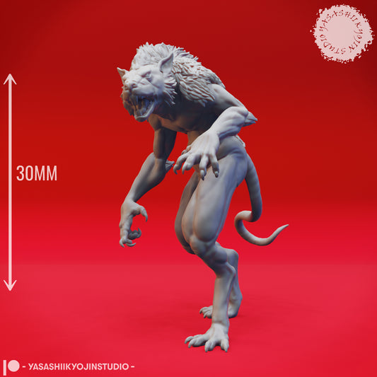 Wererat - Feral - 3D Printed Mini for Tabletop Gaming, Dungeons and Dragons, Pathfinder, Kings of War and other RPG's