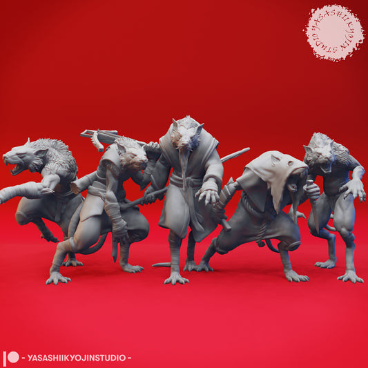 Wererat Pack - Bundle - 3D Printed Minis for Tabletop Gaming, Dungeons and Dragons, Pathfinder, Kings of War and other RPG's