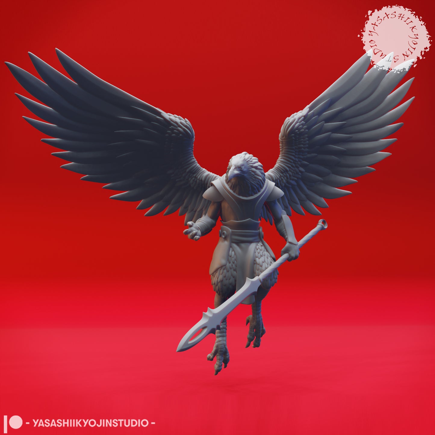 Wereraven - Spear - 3D Printed Mini for Tabletop Gaming, Dungeons and Dragons, Pathfinder, Kings of War and other RPG's
