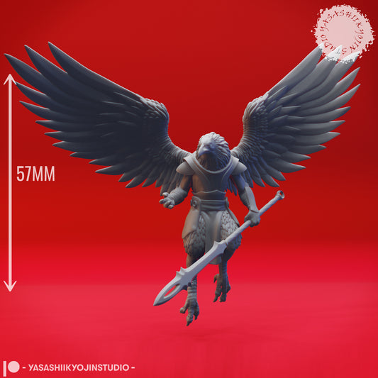 Wereraven - Spear - 3D Printed Mini for Tabletop Gaming, Dungeons and Dragons, Pathfinder, Kings of War and other RPG's