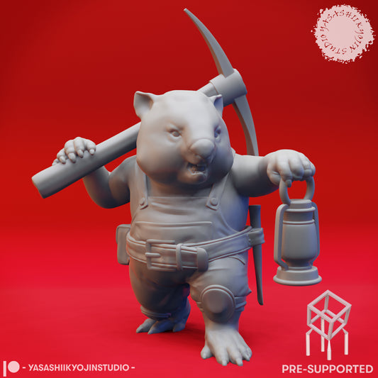 Wombat-folk Miner - Tabletop Miniature (Pre-Supported)