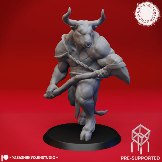 Minotaur - Club - Tabletop Miniature (Pre-Supported STL)