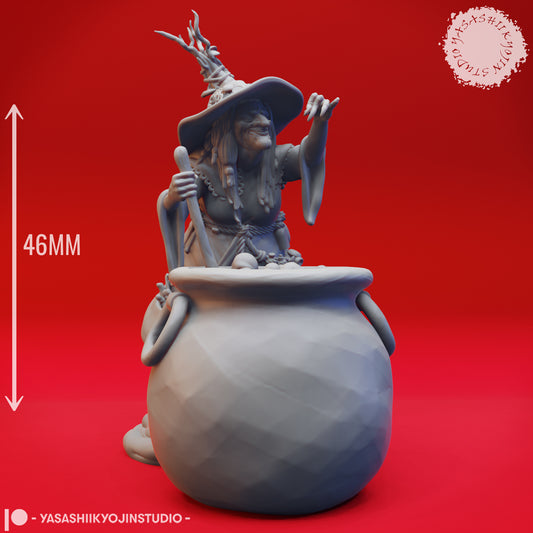 Barovian Witch - Cauldron - 3D Printed Mini for Tabletop Gaming, Dungeons and Dragons, Pathfinder, Kings of War and other RPG's