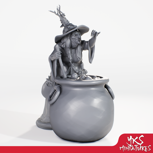 Barovian Witch - Cauldron - 3D Printed Mini for Tabletop Gaming, Dungeons and Dragons, Pathfinder, Kings of War and other RPG's