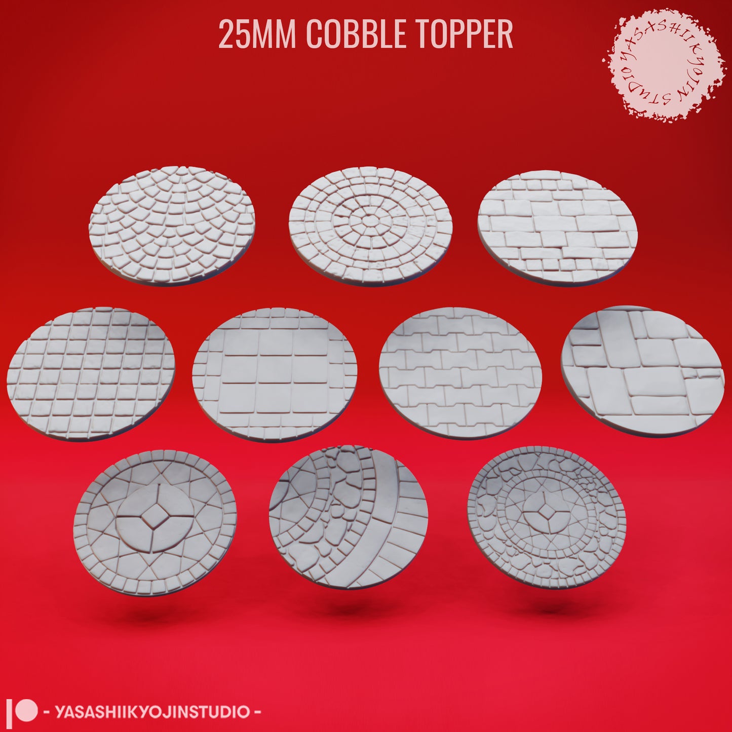 Basing Topper - Cobble - 25mm - 3D Printed Minis for Tabletop Gaming, Dungeons and Dragons, Pathfinder, Kings of War and other RPG's