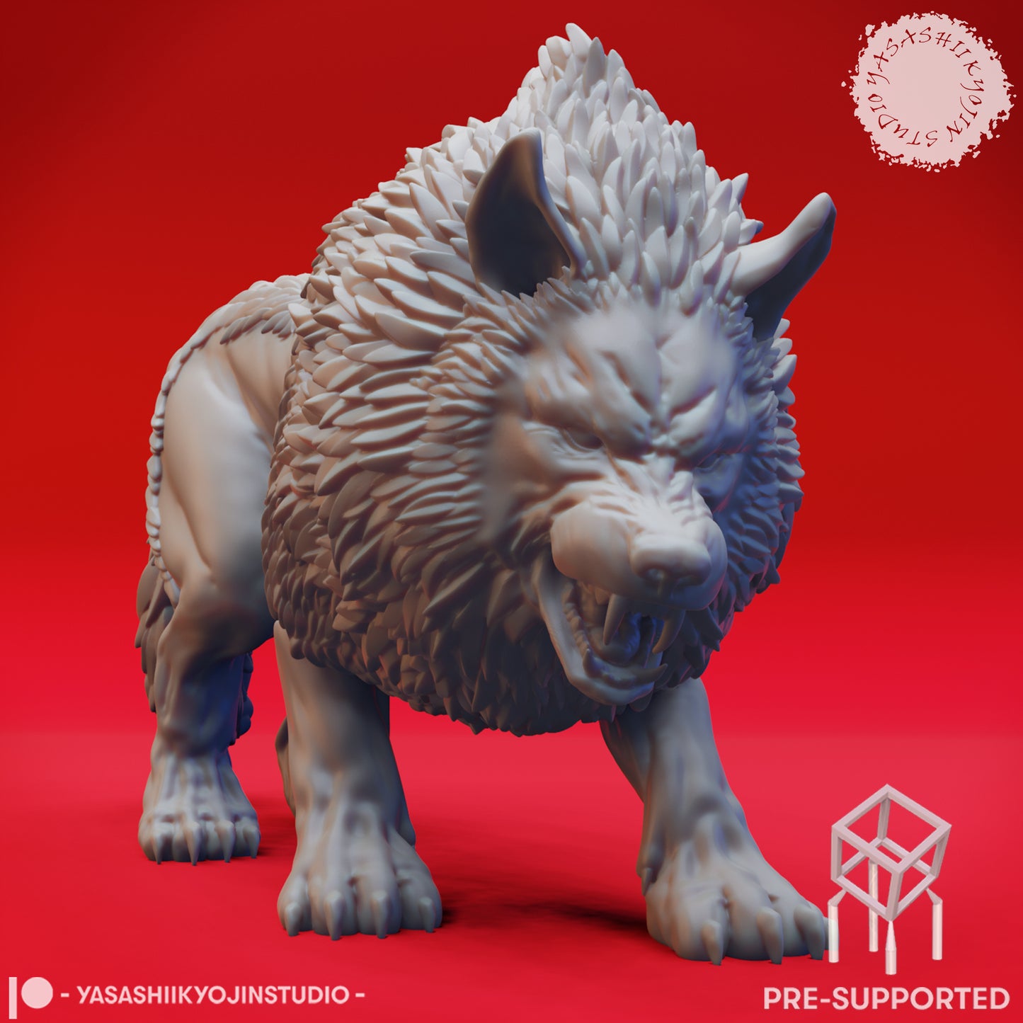 Dire Wolf - Snarling - Tabletop MIniature (Pre-Supported STL)