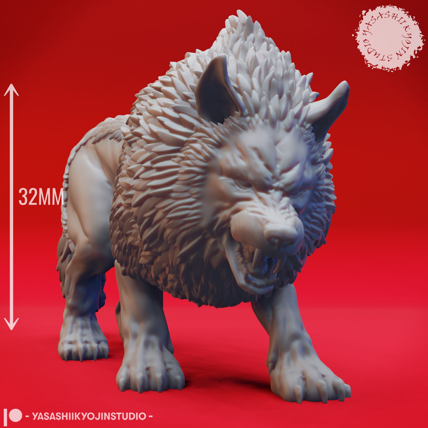 Dire Wolf - Snarling - Tabletop MIniature (Pre-Supported STL)