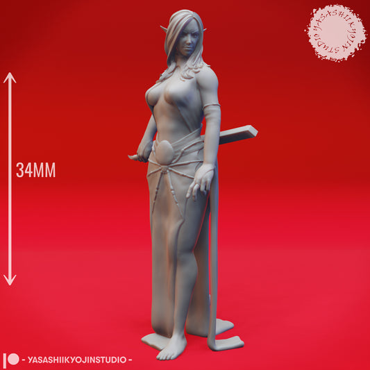 Drow - Priestess - 3D Printed Mini for Tabletop Gaming, Dungeons and Dragons, Pathfinder, Kings of War and other RPG's