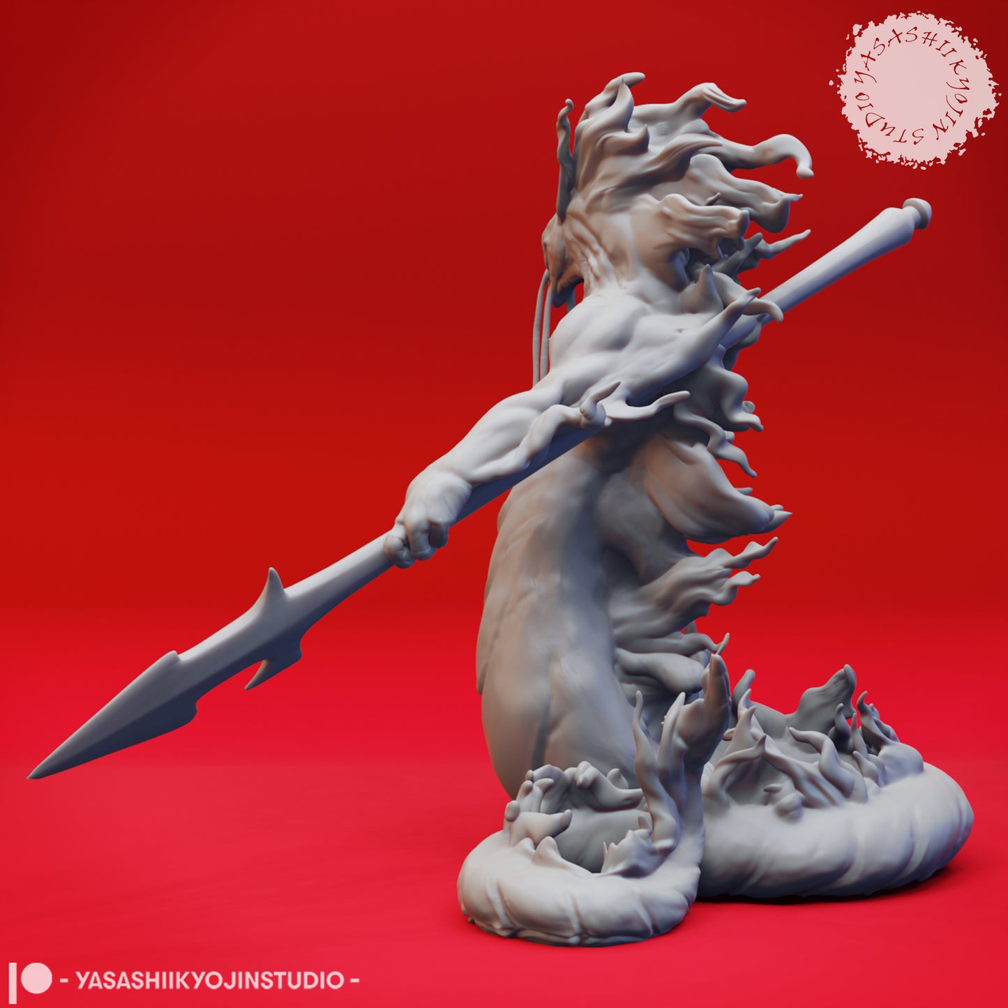 Flame Salamander - Spear - Tabletop Miniature (Pre-Supported STL)