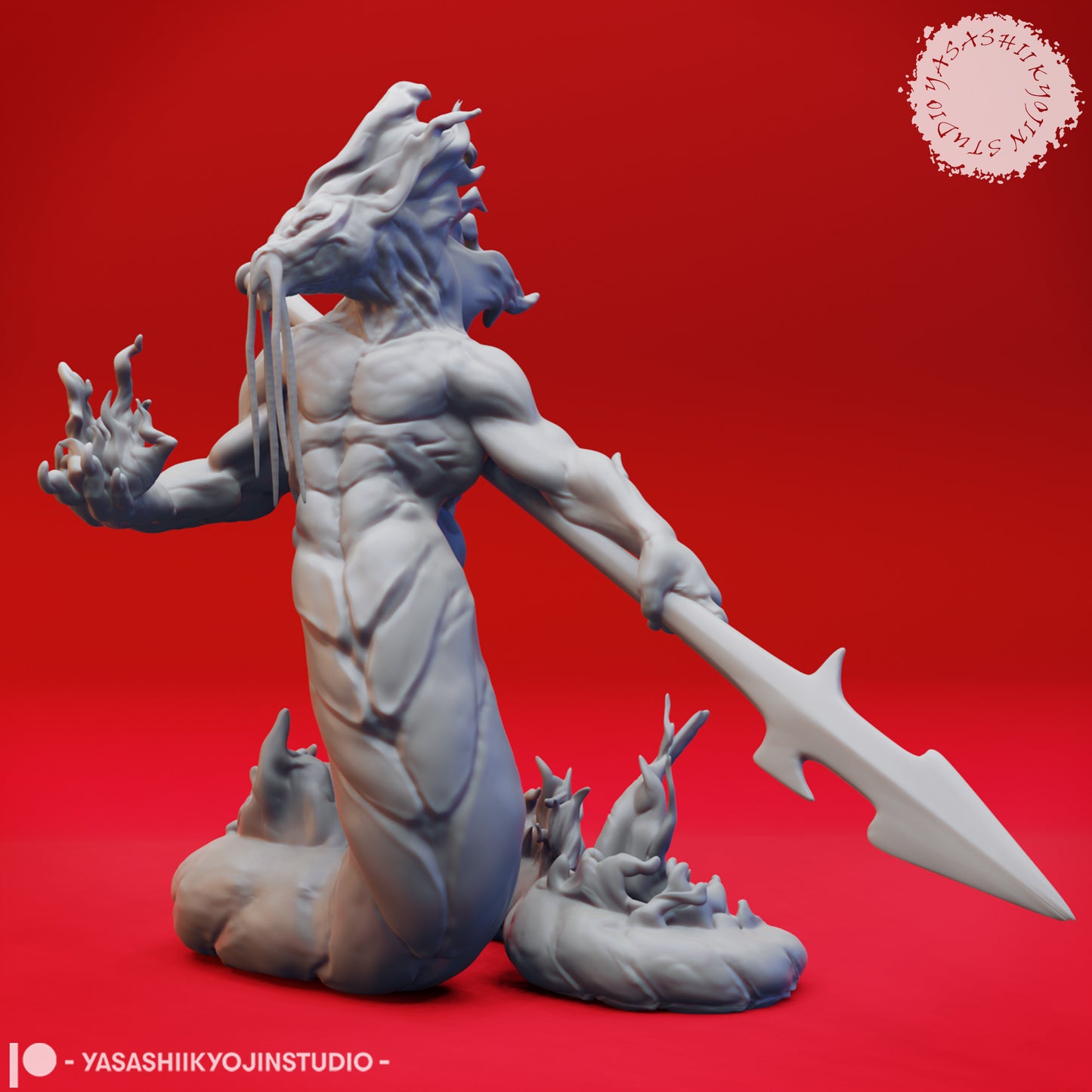 Flame Salamander - Spear - Tabletop Miniature (Pre-Supported STL)