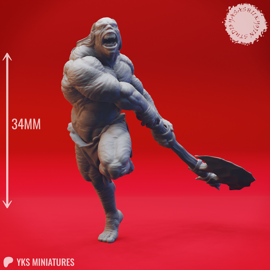 Grimlock - Stone Axe - 3D Printed Mini for Tabletop Gaming, Dungeons and Dragons, Pathfinder, Kings of War and other RPG's