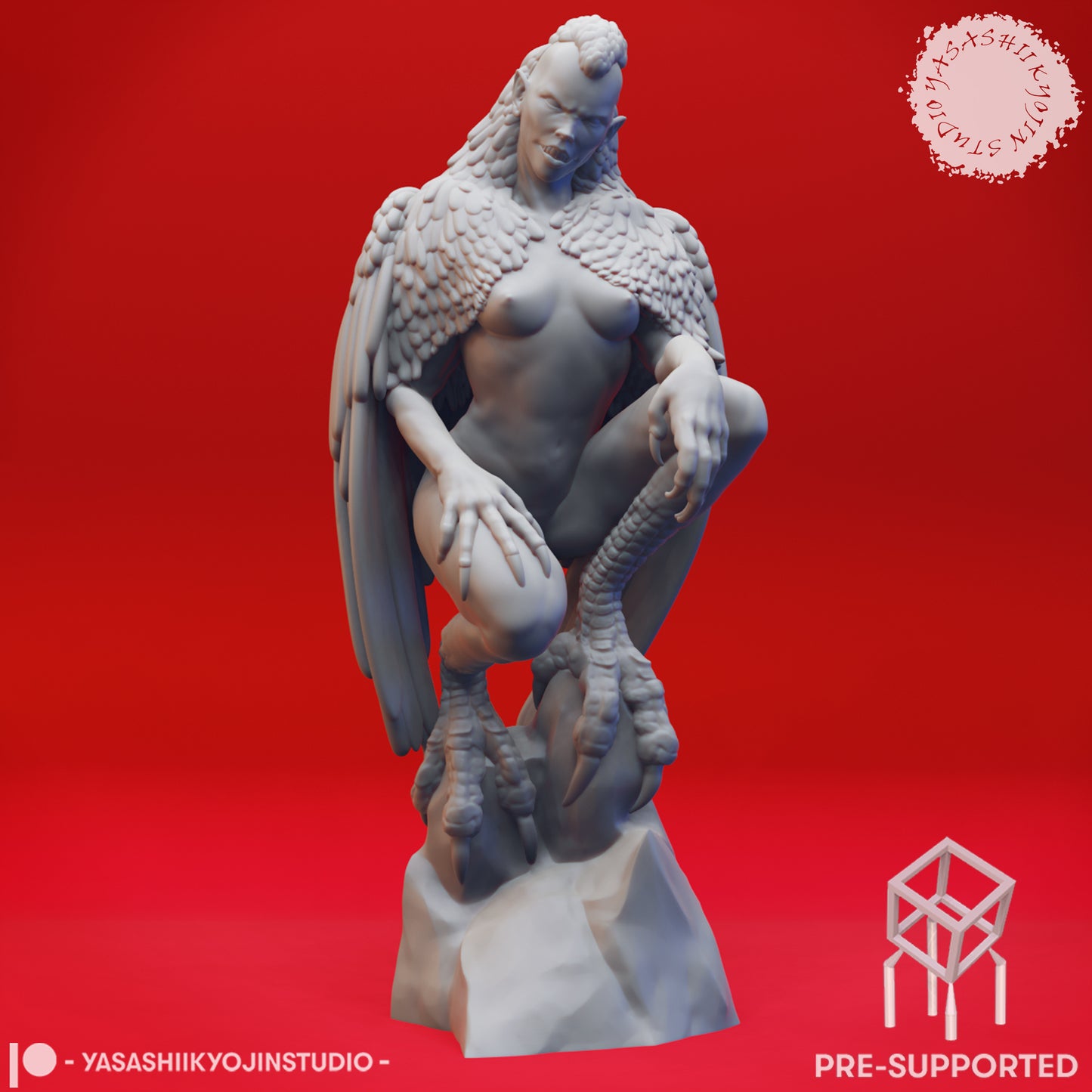 Harpy - Perched - Tabletop MIniature (Pre-Supported STL)