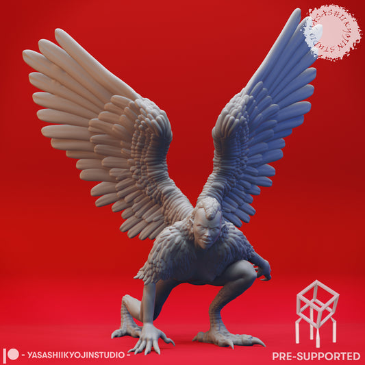 Harpy - Crouching - Tabletop MIniature (Pre-Supported STL)