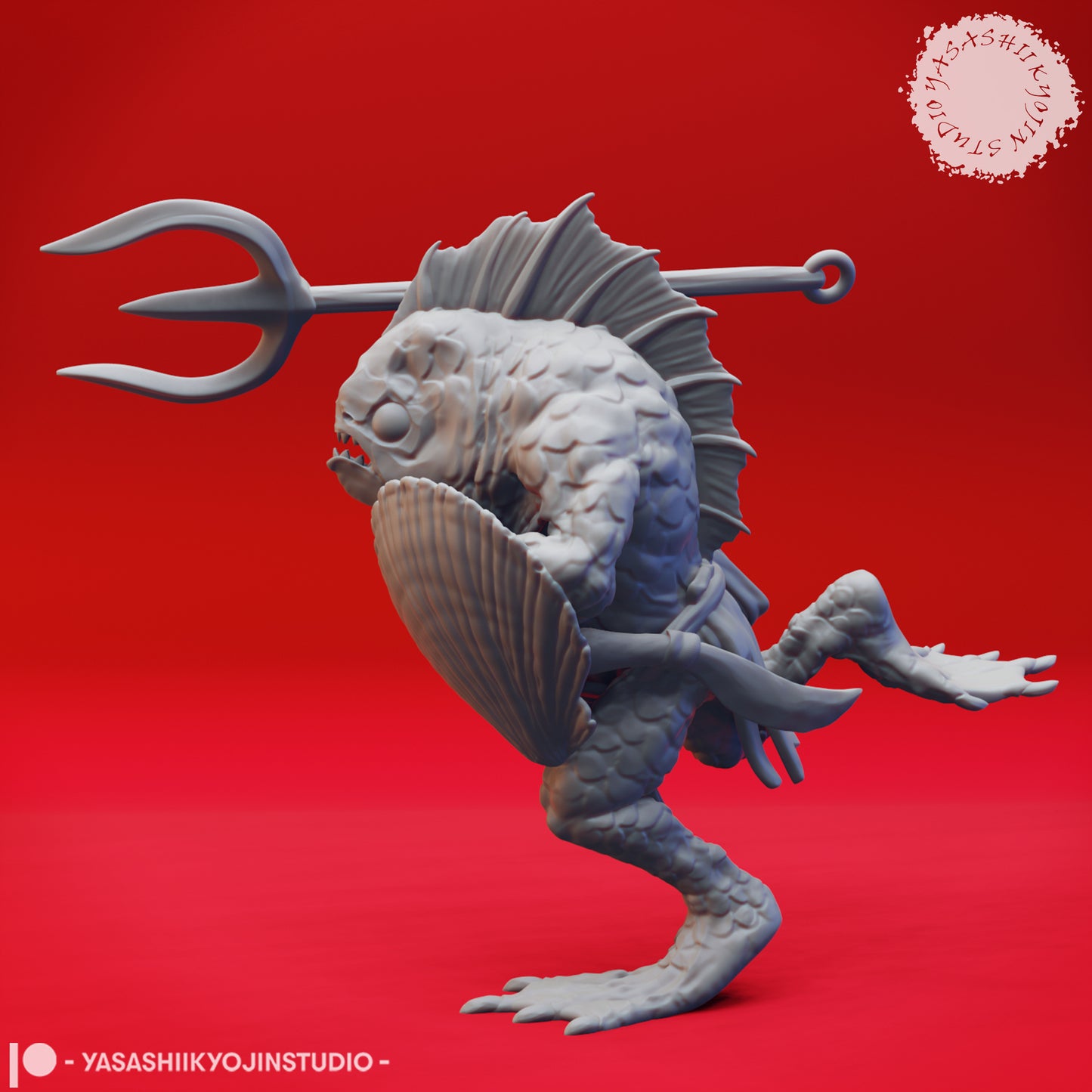 Kuo-toa - Trident - Tabletop Miniatures (Pre-Supported STL)