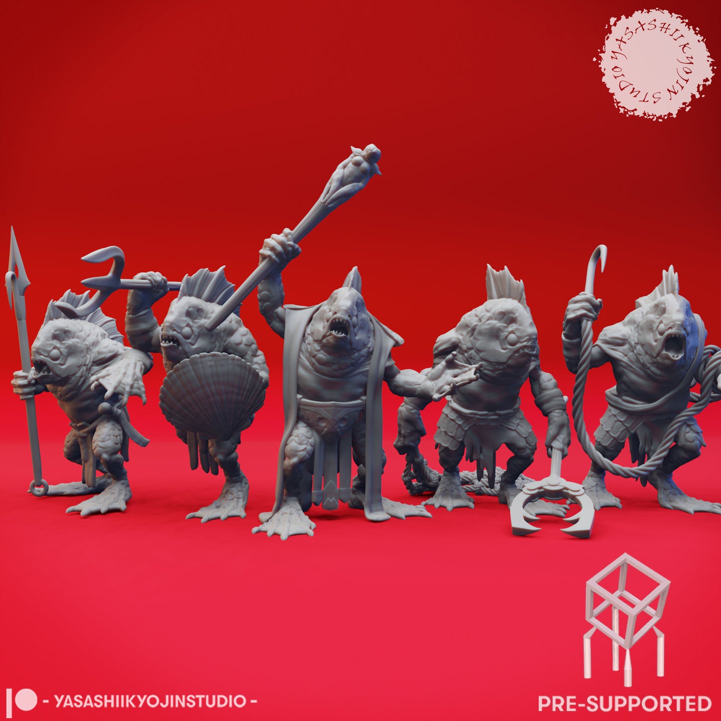 Kuo-Toa Mob - Tabletop Miniatures (Pre-Supported STL)