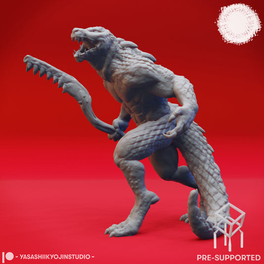 Lizardfolk - Brute - Tabletop Miniature (Pre-Supported STL)