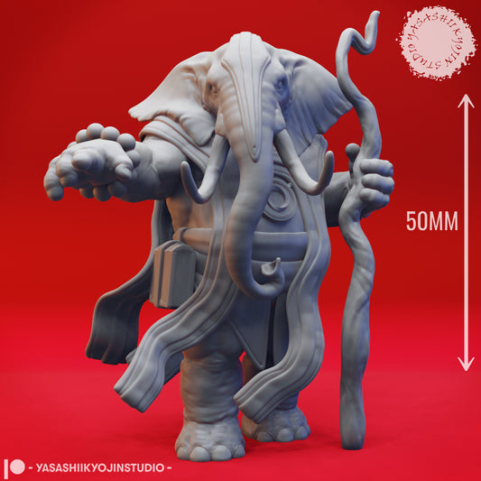 Loxodon Druid - 3D Printed Mini for Tabletop Gaming, Dungeons and Dragons, Pathfinder, Kings of War and other RPG's